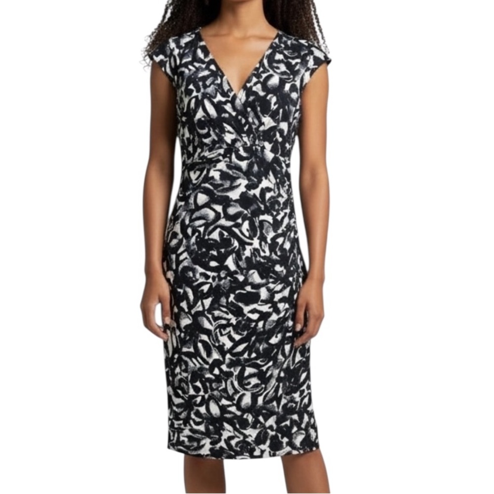 Lauren Ralph Lauren Dress Womens Blue Floral Short Sleeve Stretch Jersey Knit